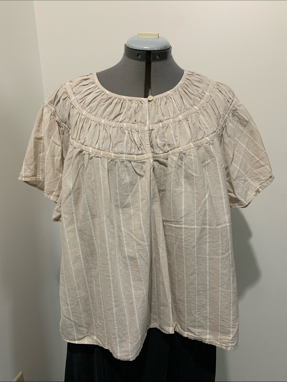 Old Navy Cream and White Striped Peasant Blouse